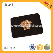 LB349 Black leather type leather label with metal,custom jeans leather label design